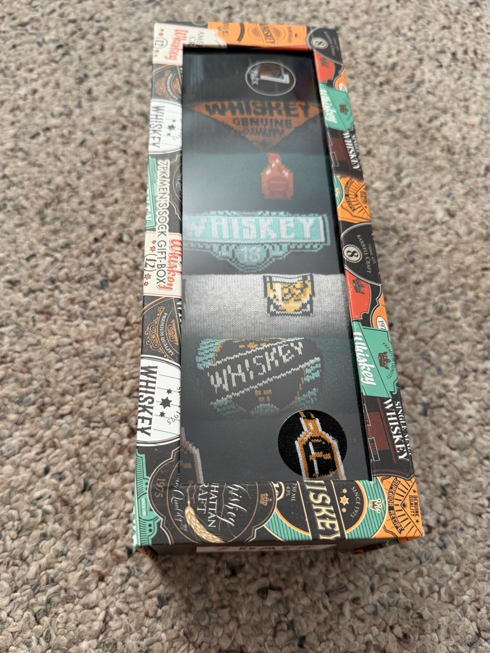 NEW Whiskey-Themed Men's Novelty Sock Gift Set - Black, Teal, Orange